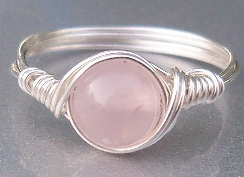 Rose Quartz Ring,  Stone Ring, Argentium Sterling Silver Ring, Wire Wrapped Ring