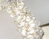 Sparkling Rock Crystal  Bridal Wedding Jewelry Cuff Bracelet - Hand Knit, Original  Artisan Fashion  -  Sereba Designs on etsy