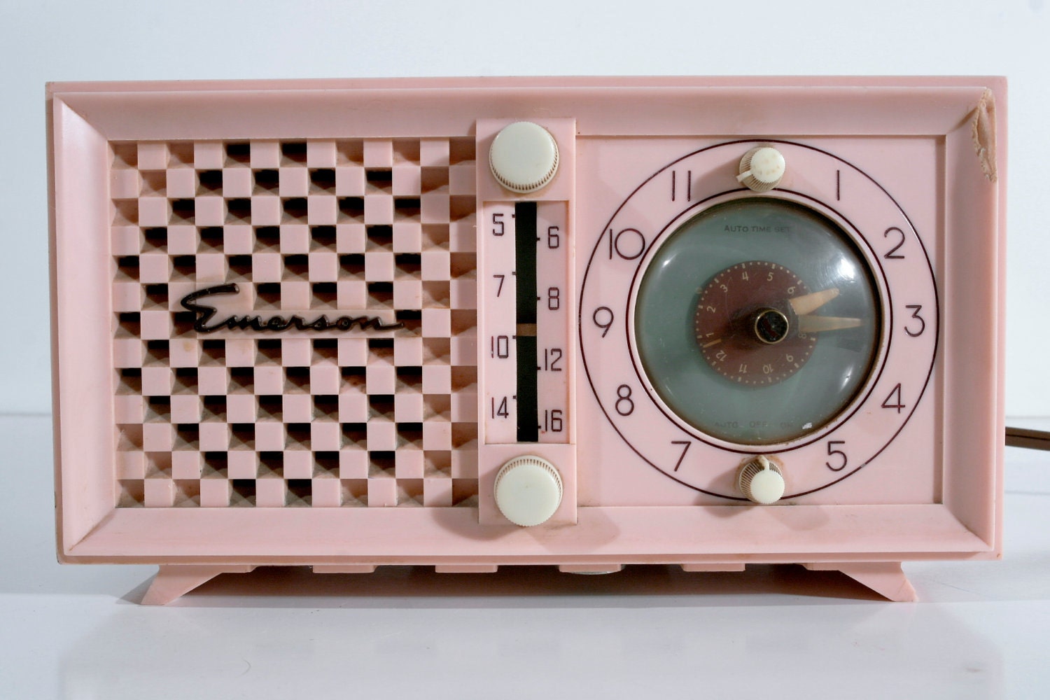 Mid-century Modern Pink Emerson Radio and Clock