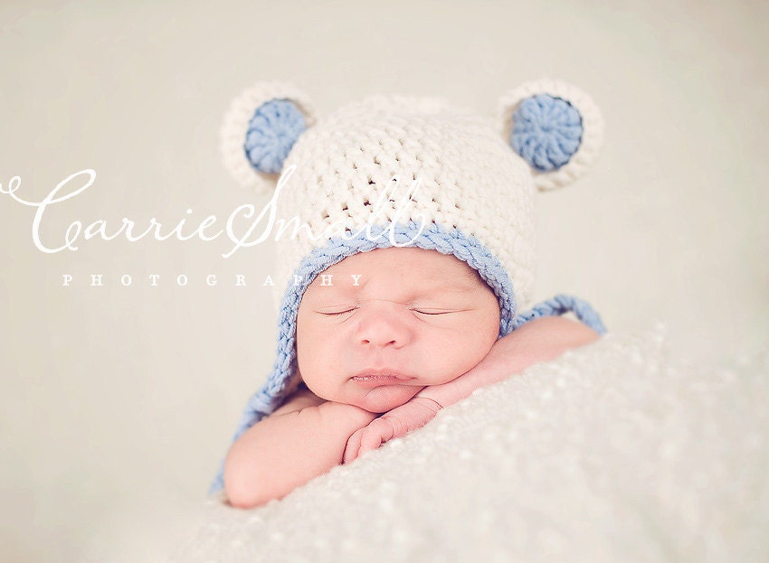 Spring Bear Hat with Earflaps for BOYS and GIRLS - NEWBORN size - Photography Prop