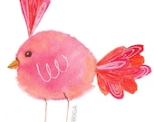 Ribbon Bird Watercolor Print