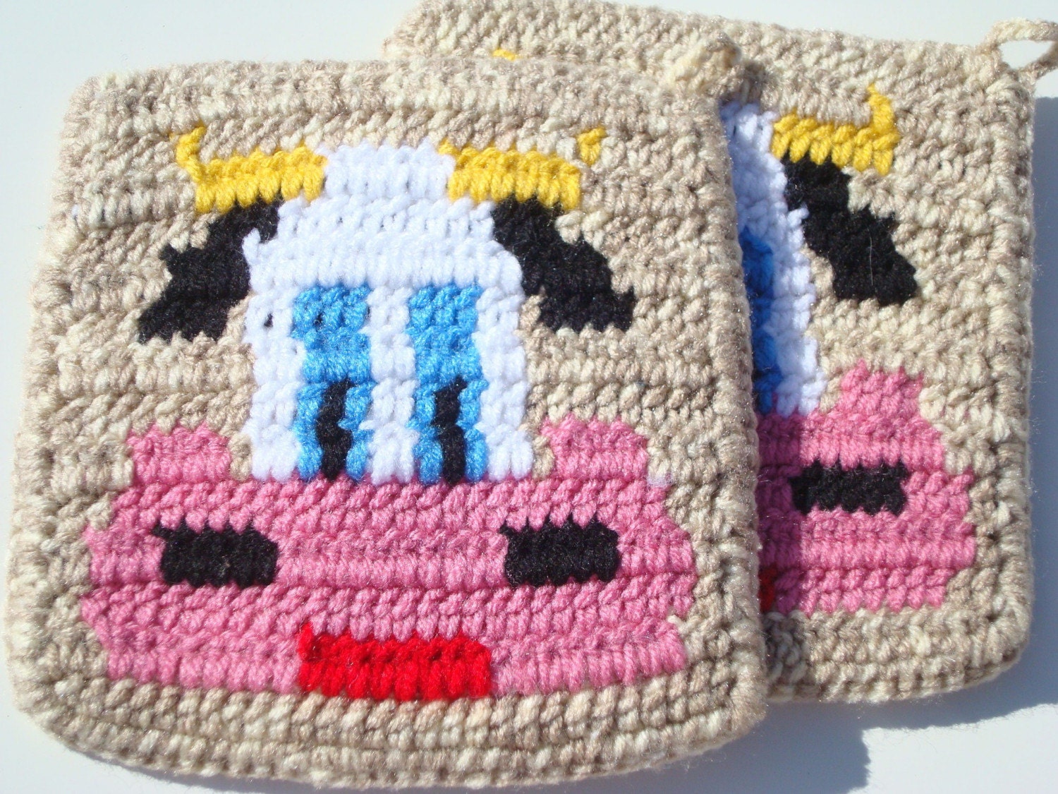 Country Cow Potholders - Rustic Light Brown Potholders, Pot Holders, Hot Pads, Hotpads, Trivet Set of Two - Home, Kitchen Decor