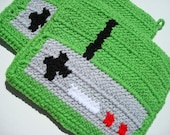 Video Game Controller Potholders - Crochet Green Potholders, Pot Holders, Hot Pad, Trivet Set - Gift for Geek, Video Game Nerd, Gamer