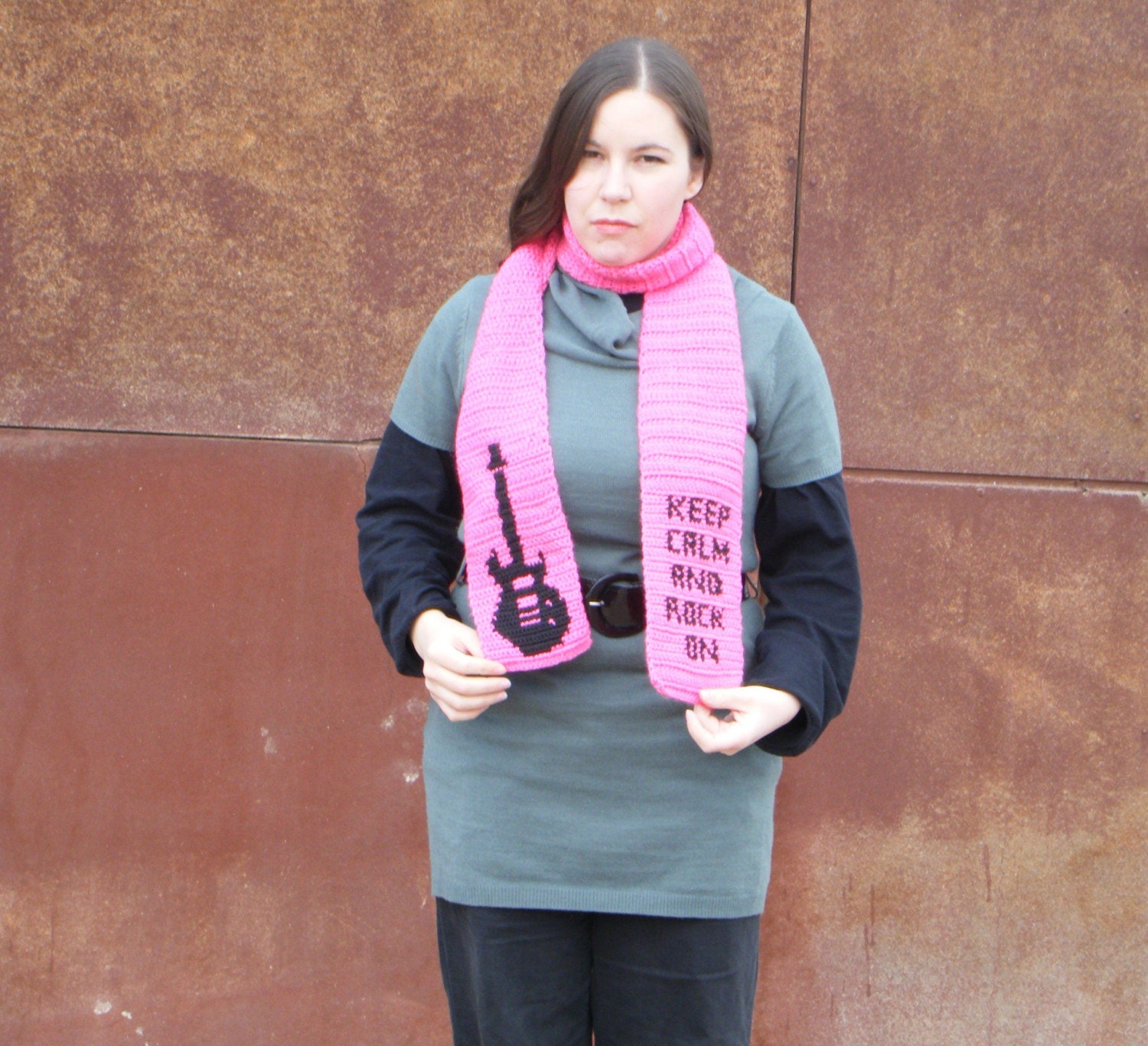 KEEP CALM And ROCK On Pink and Black Scarf