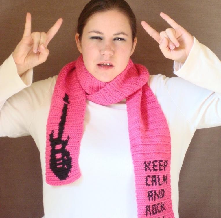 KEEP CALM And ROCK On Pink and Black Scarf