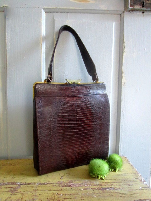 Vintage 1950s Purse Handbag 50s Leather Skin Purse Aliigator Snake Skin