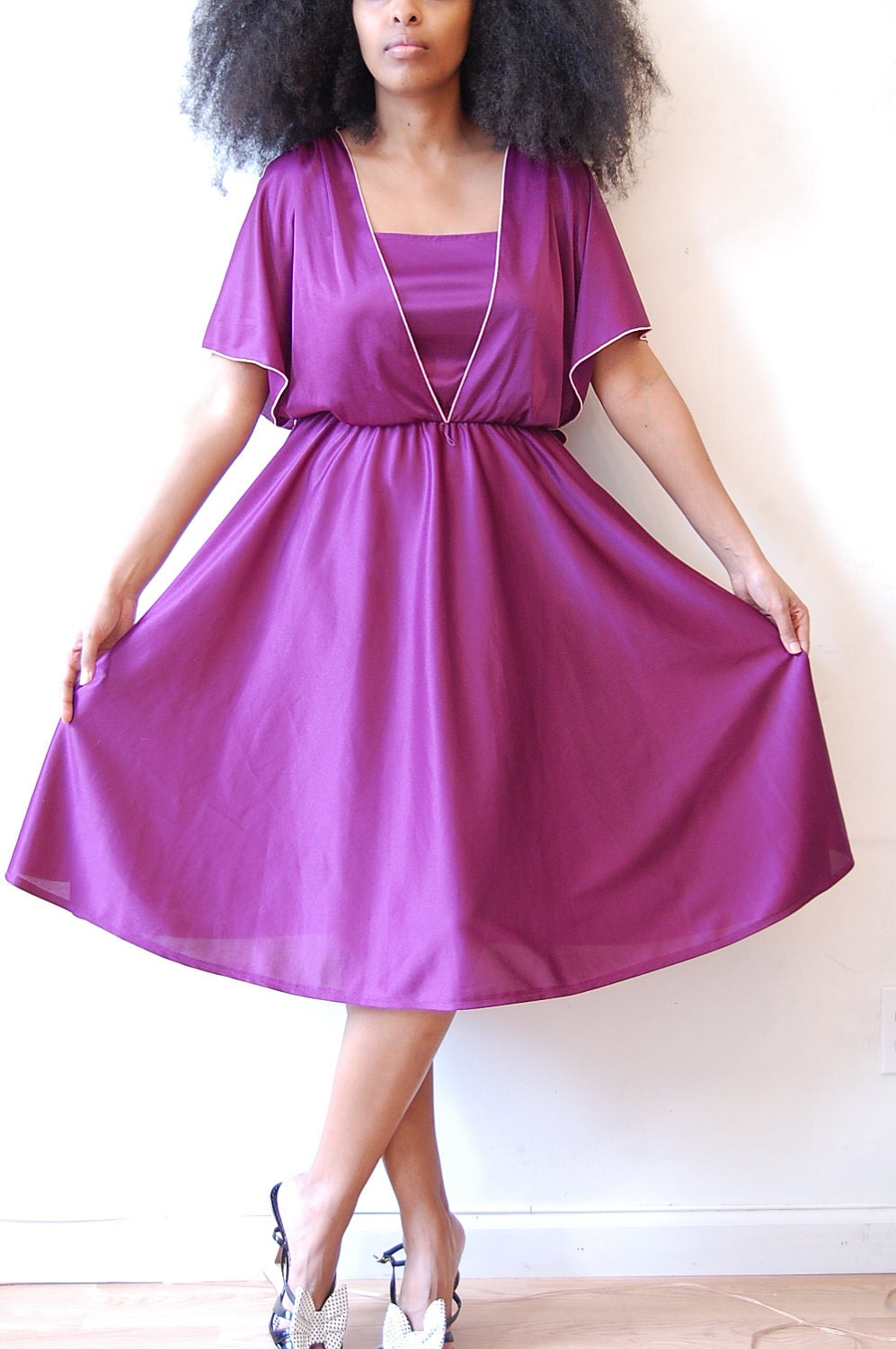 Vintage Pretty in Purple 1970s Disco Dress ILGWU Tag (MEDIUM)