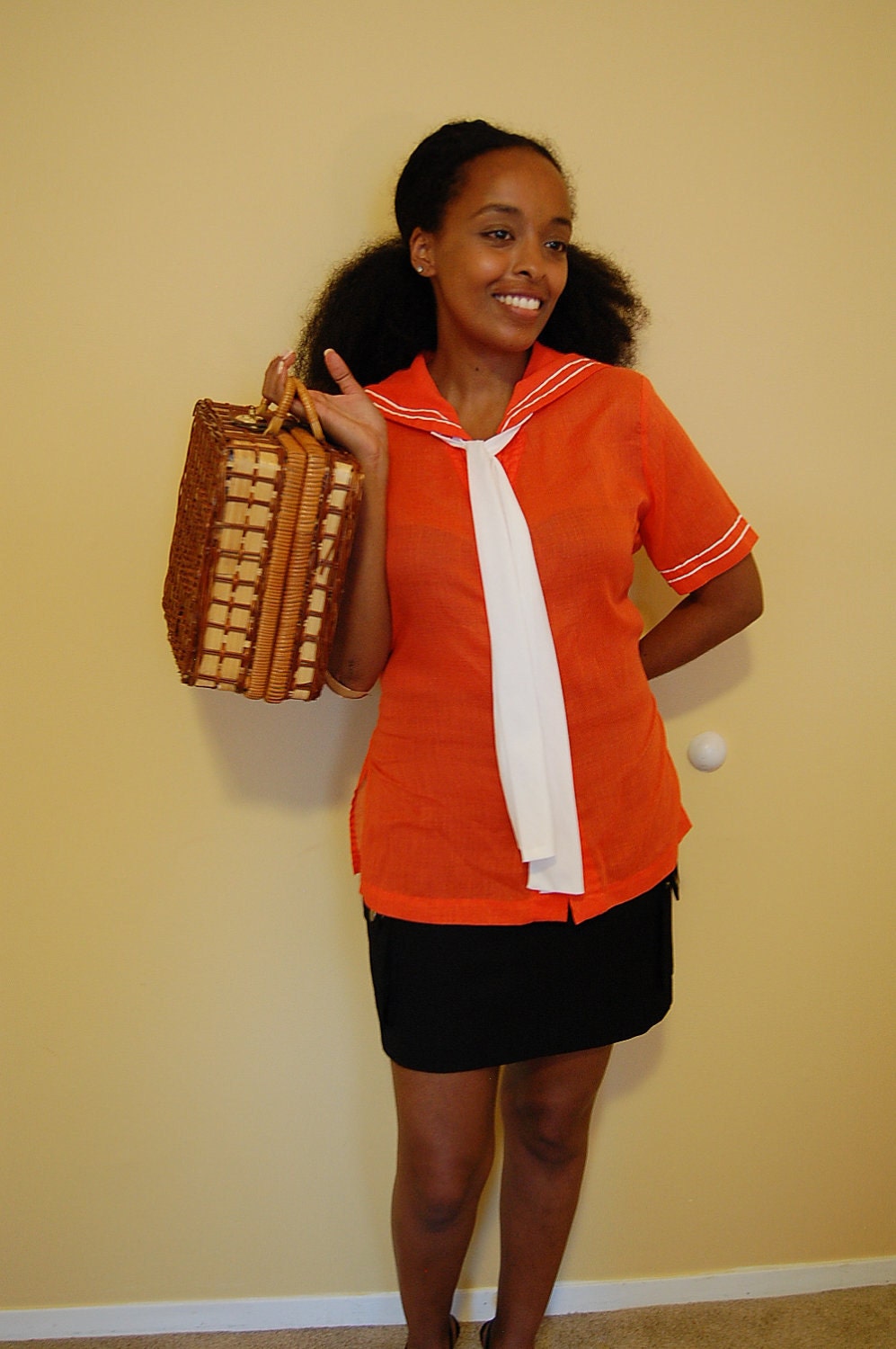 Vintage Orange and White Sailor Girl Blouse (MEDIUM)
