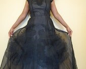 Vintage 1960s Black Sheer Overlay Party Dress (MEDIUM)