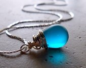 Deep Teal Necklace Peacock Blue Quartz Wire Wrapped Teal Quartz Briolette, Dainty Teardrop Necklace