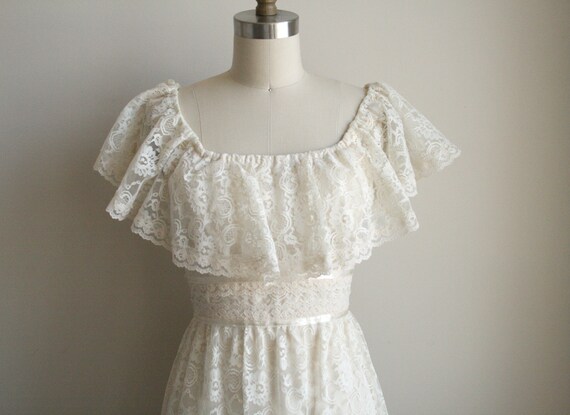 Lace Wedding Dress - Flutter Ruffle Sleeve