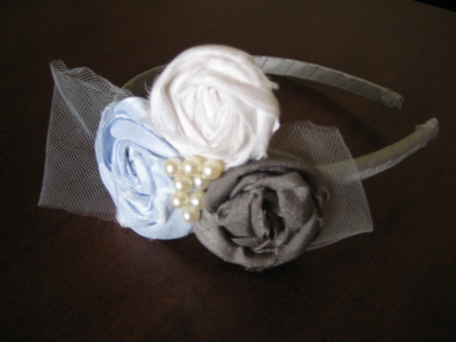 RIA Headband - Silk Dupioni Rosette Headband with Tulle