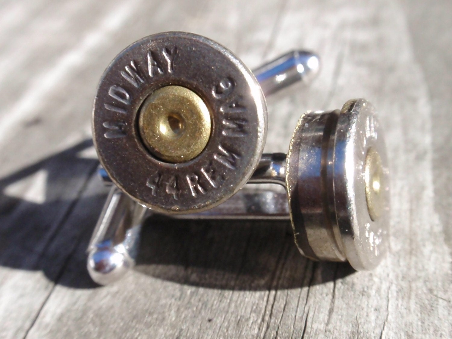 Bullet Shell Cufflinks 44 Mag two tone (gold and silver) Up Cycled  Repurposed Cuff Links