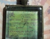 Grungy Vintage Apothecary Poison Necklace square photo pendant on 18 inch matching antiqued brass chain