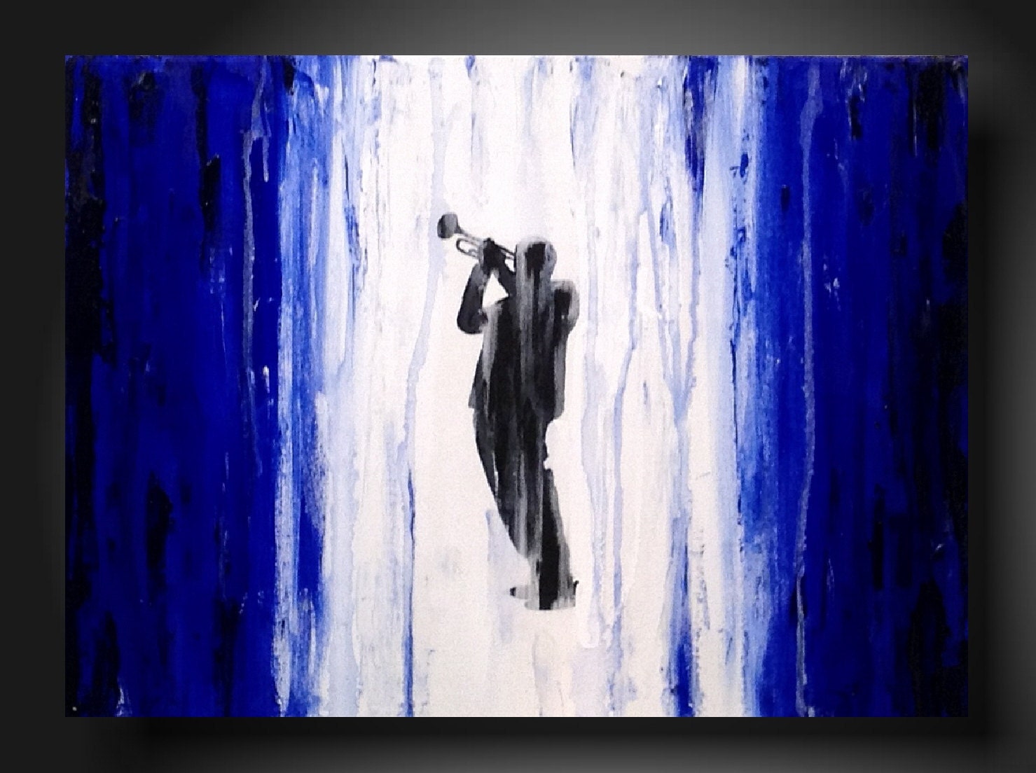 Original Painting Art JMJARTSTUDIO 18 X 24 INCHES Textured Vibrant Blue ---- Shining-----Ready to hang