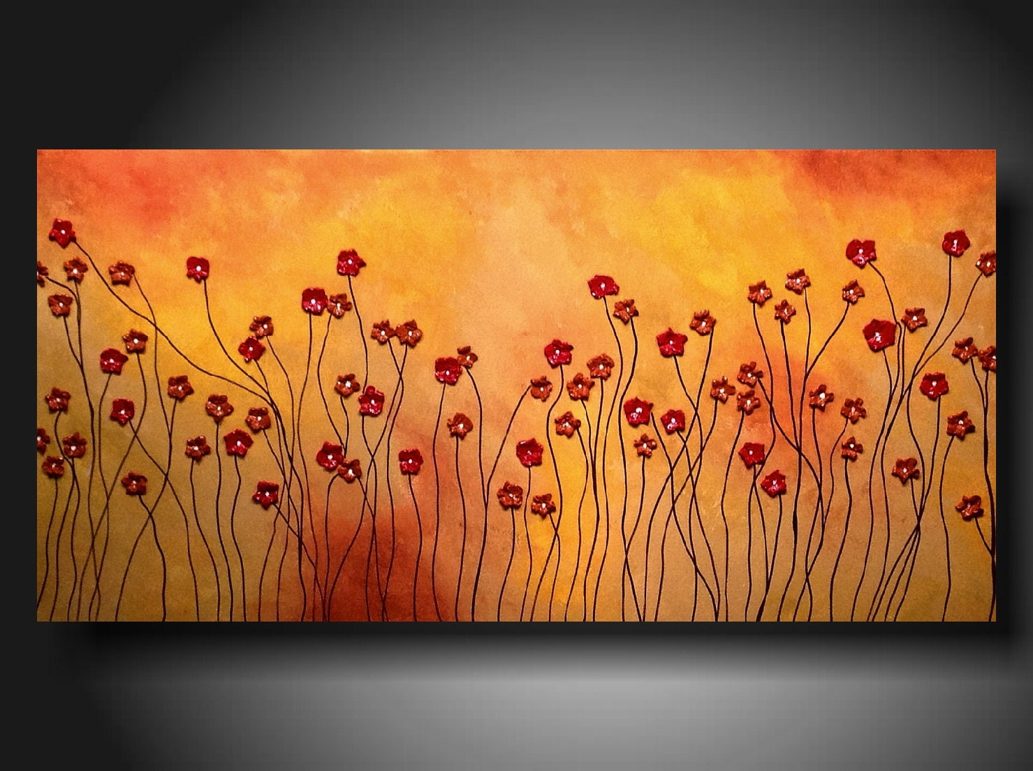 Art original Abstract painting Huge JMJARTSTUDIO Original PAINTING 18 X 36 Inches--Highly Textured----- Stand tall---Poppies-----