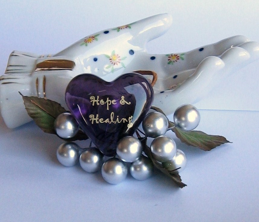 Love Note for Wellness Purple Glass Heart of Hope and Healing Get Well Encouragement 1.5x1.5x.5" 1.6oz