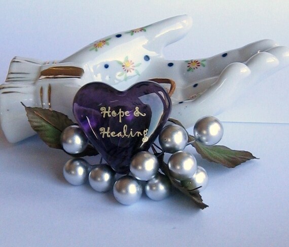 Wellness Purple Glass Heart of 'Hope and Healing' Get Well Encouragement 1.5x1.5x.5" 1.6oz