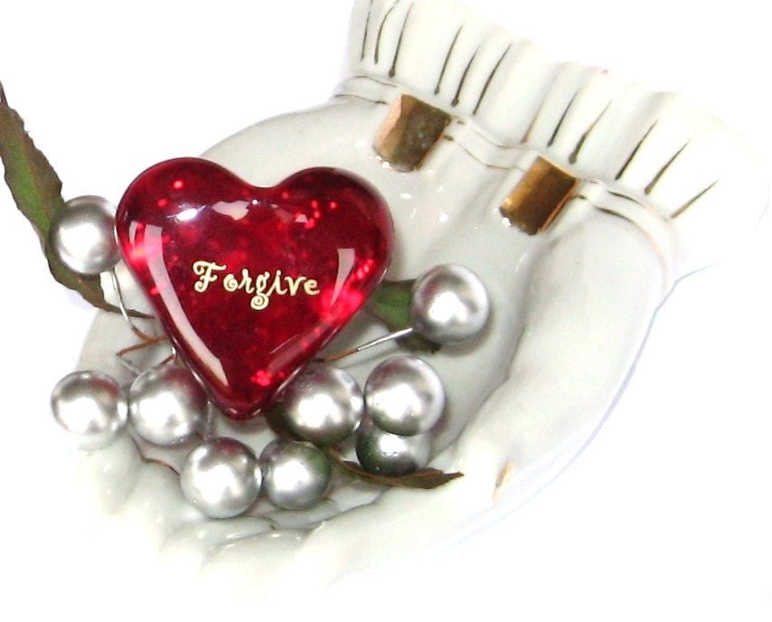 Red Glass Heart of Compassion 'Forgive' Inspiration Gold Ink Imprinted 1.5x1.5x.5" 1.6oz