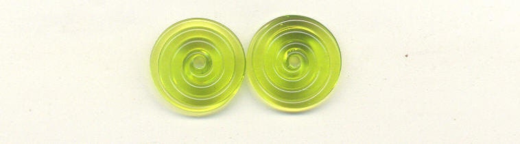 Tom's lampwork transparent medium grass green 2 disc spacer/drop, 1 pair 0414