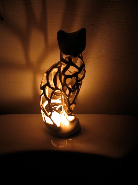 Cat candle holder by earthspiritspottery on Etsy