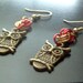 Red and Gold Owl Charm Earrings