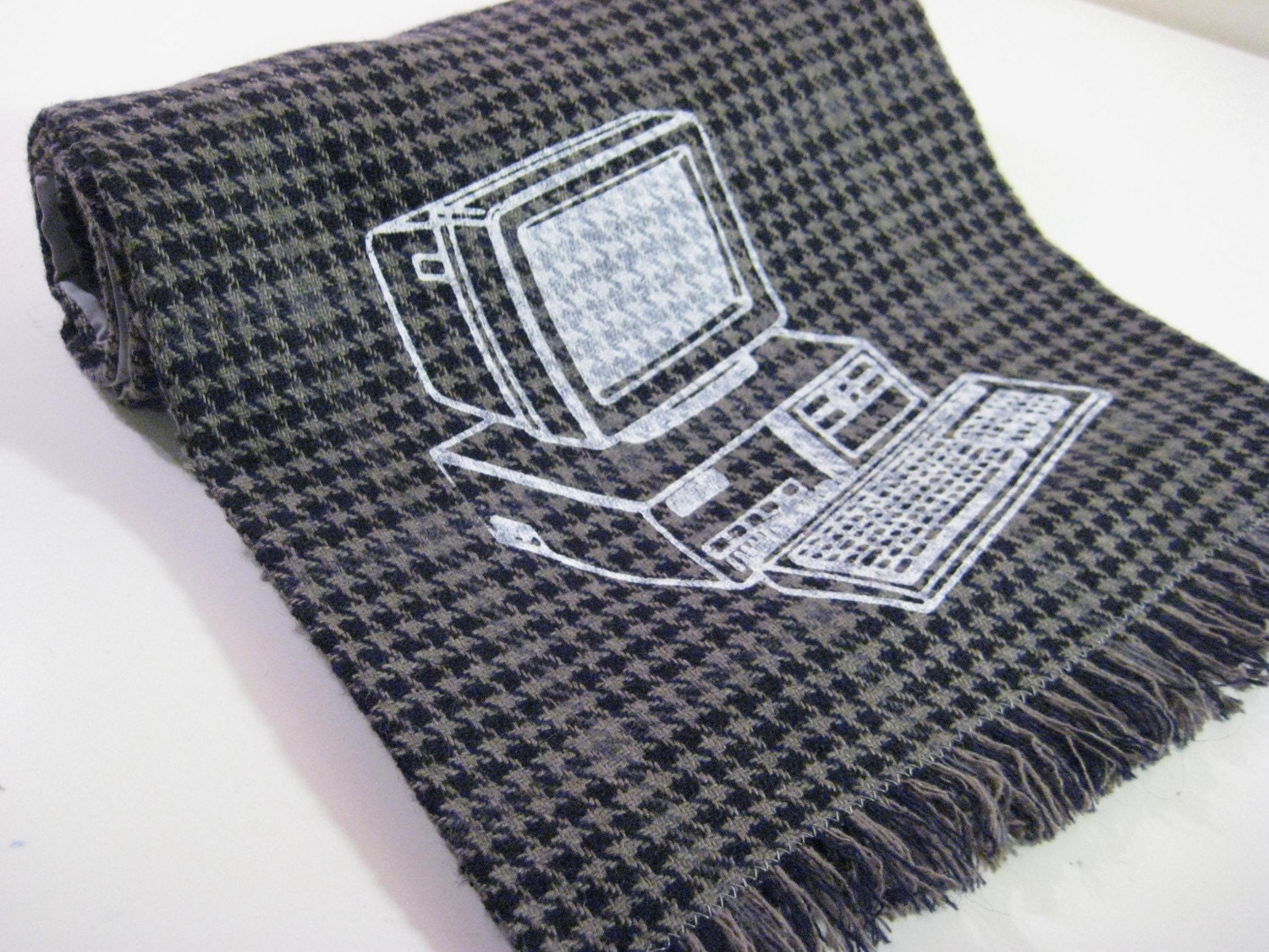 Houndstooth Scarf With Handsilkscreened Computer