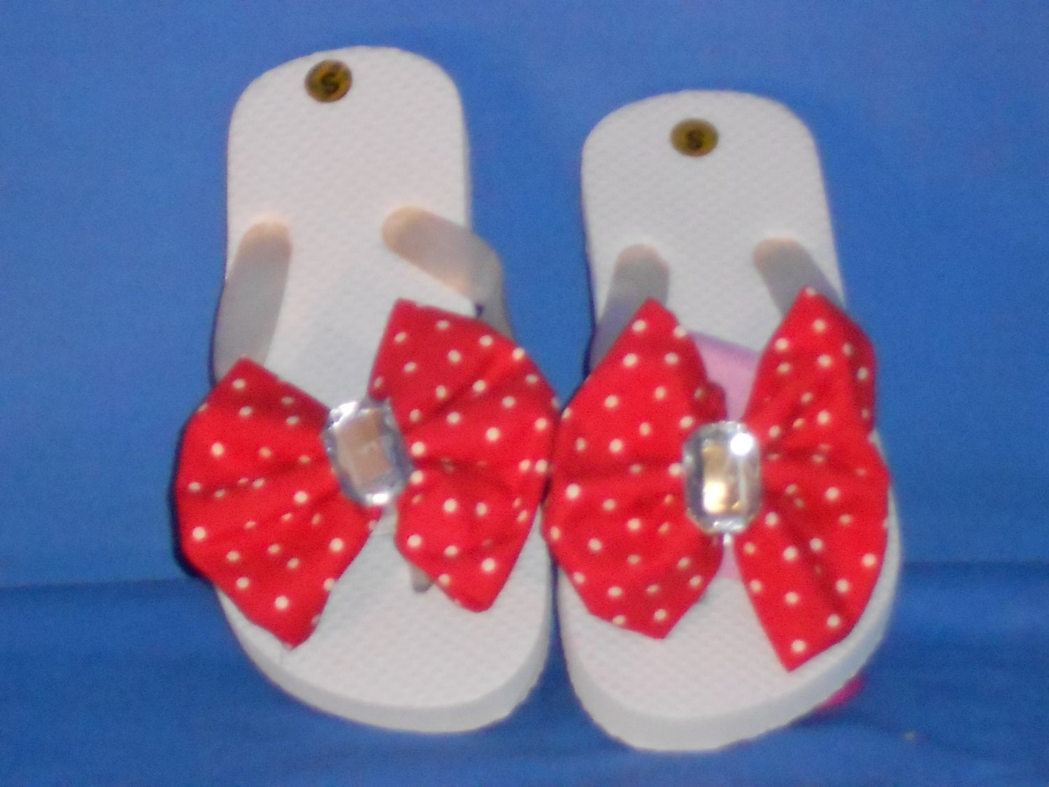 Boutique OOAK Custom Made Unique Red with White Dots Shoe Bows