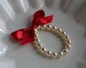 Little Girl Pearl Bracelet with ribbon for flower girl gift, birthday gift, baby or girls photo prop