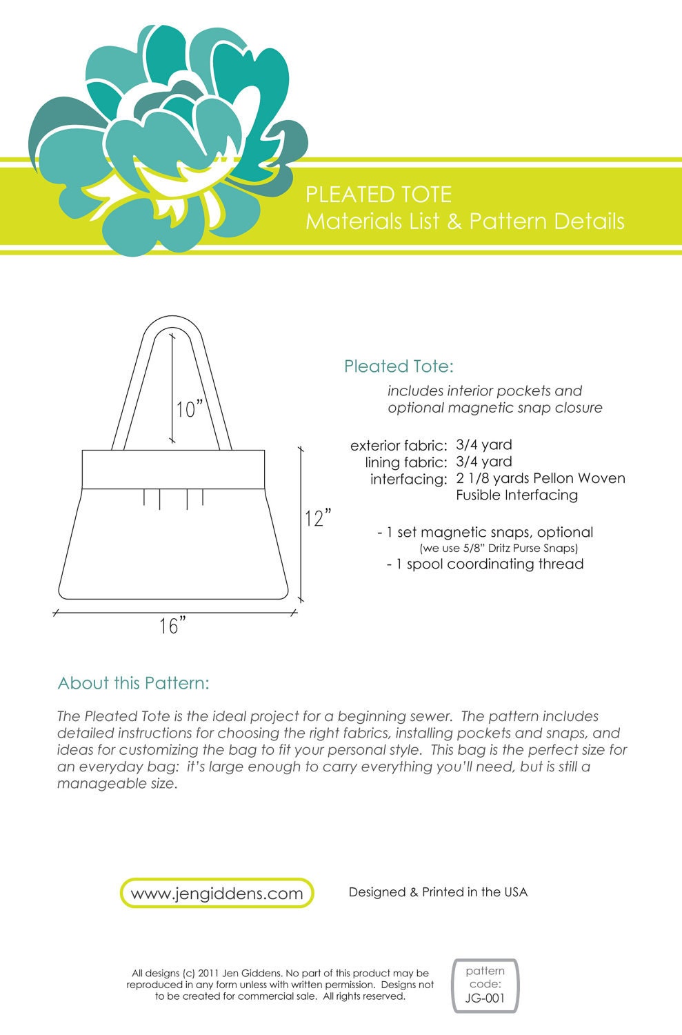 Pleated Tote Sewing Pattern