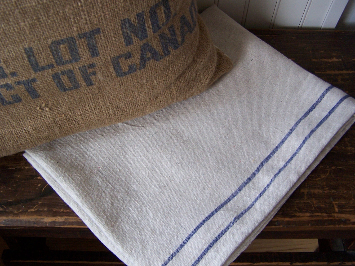 French Grain Sack Style Table Runner - Blue 20x101