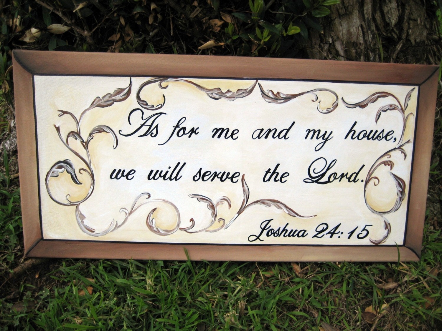 As for me and my house.... Hand painted inspirational Plaque in cream and brown