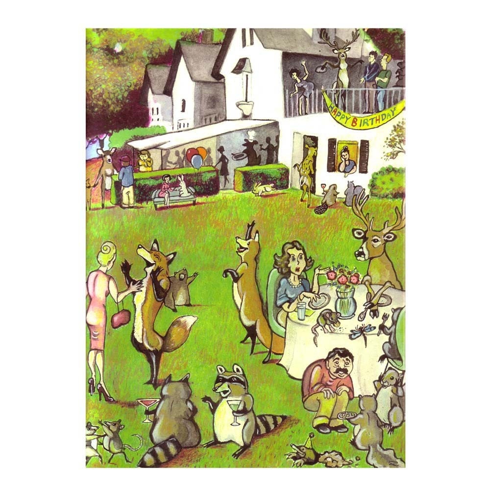 Funny Woodland Animals Fox Raccoon Deer Squirrels Rabbit Greeting Card- 'There Goes The Neighborhood'
