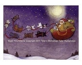 Cat Christmas Card, Kittens Cat Christmas Greeting Card Card Cats Watercolor Painting Illustration Print '8 Tiny Kittens'