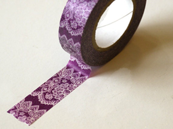 Japanese Washi Masking Tape - Elegant and Delicate Lace Purple for invitation, party favor, party deco, packaging