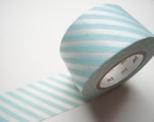 Discontinued-Wide Japanese Washi Masking Tapes / Light Water Blue Stripes 30mm for showers, cards, tags, invitations, packaging - littlehappythings1