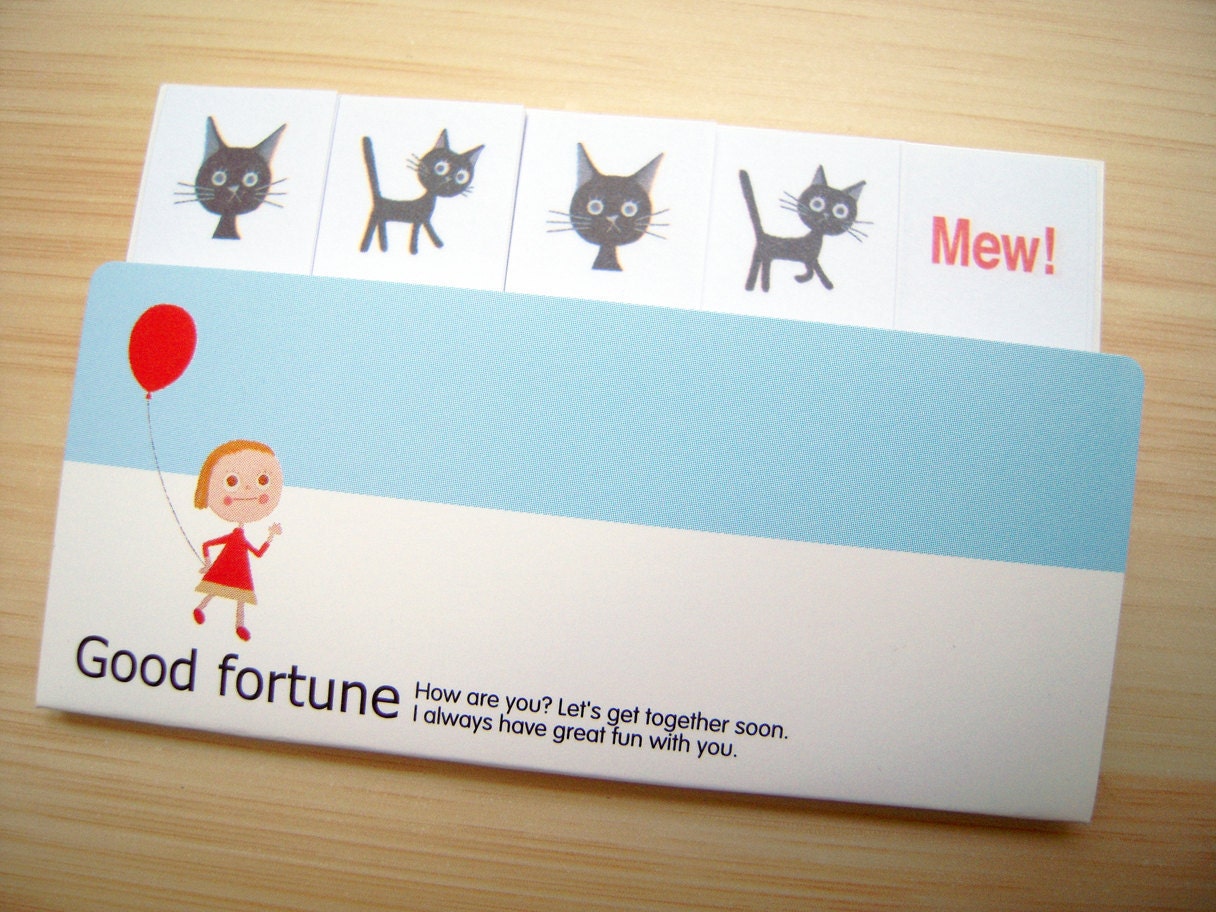 Kawaii Sticky Index Tabs/ One Point Sticker - Good Fortune Girl with Cat - 150 pieces (SM-037)
