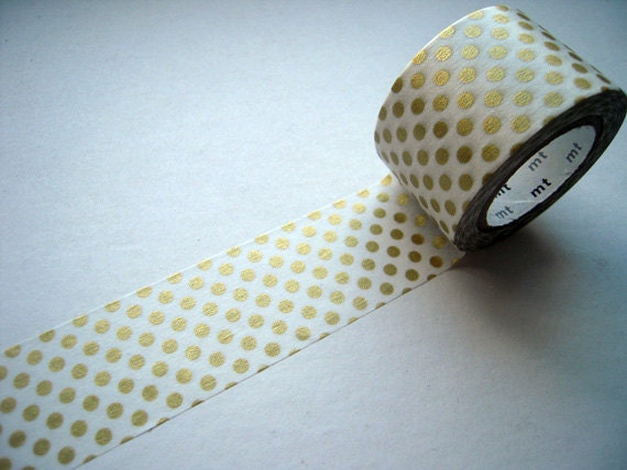 MT 2012 New-Wide Japanese Washi Masking Tapes / Gold Polka Dots 30mm for invitations, party favor, packaging, decoration