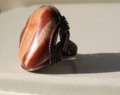 Red & Nude Stone Ring, Jasper Jewelry, Oxidized Copper, Any Size, Gift For Her, Summer Fashion