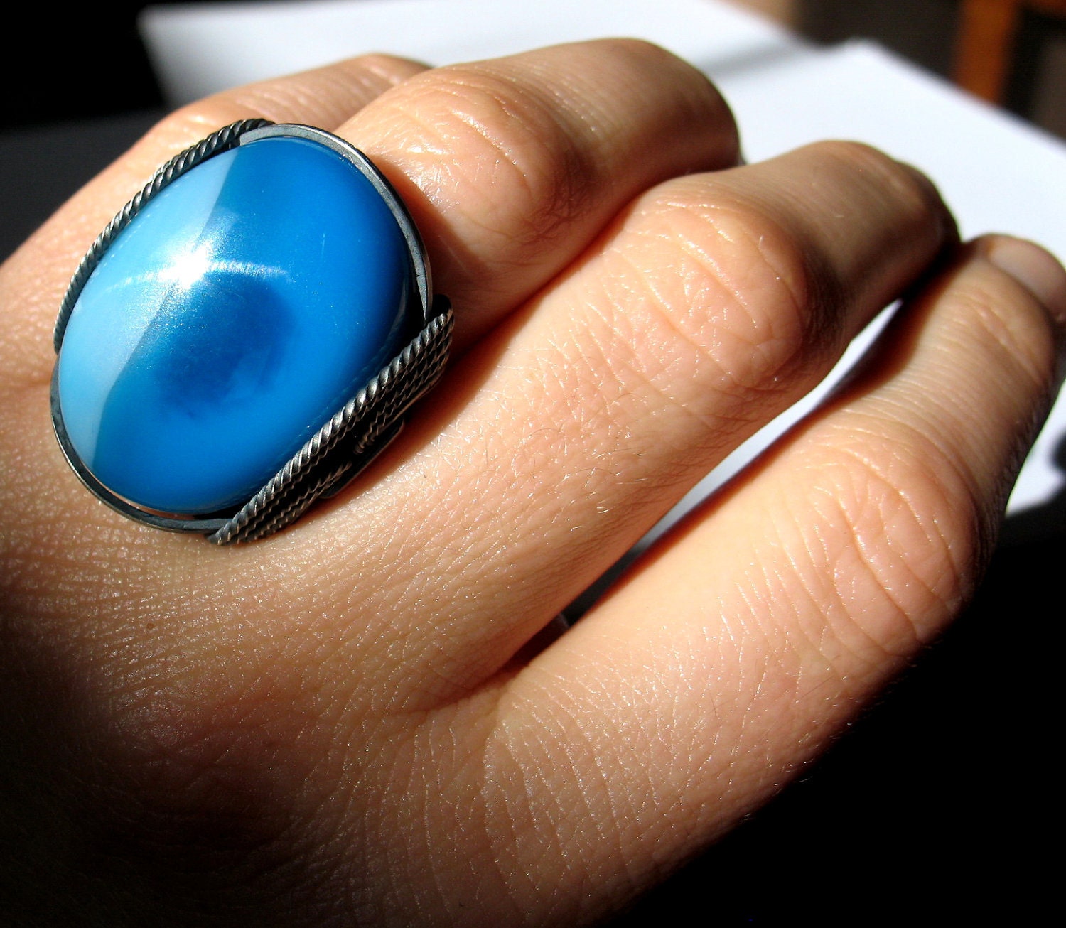 Sky Blue Ring, Cool Blue, Bermuda Blue, Ocean, Sterling Silver, Handmade Ring,, Wire Ring
