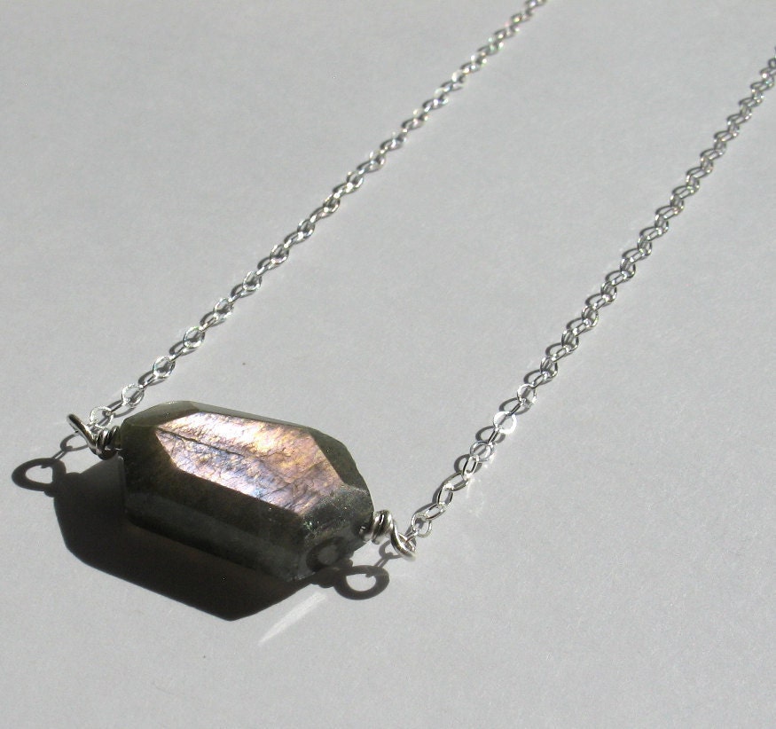 Labradorite Necklace, Gemstone Jewelry, Handmade, Wrapped, Eco Friendly