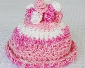 Pretty in Pink Crocheted Baby Girl Beanie Hat Cotton Floral CurlyQute Spiral Top