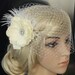 Birdcage veil Blusher and Bridal Fascinator Vintage inspired Russian netting veil hair flower feather - Emily