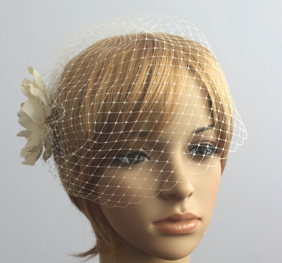 Birdcage veil Vintage inspired Blusher and Detachable Bridal Fascinator Magnolia Wedding Reception - Acelin