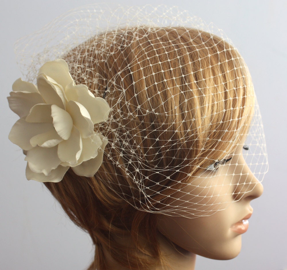 Birdcage veil Vintage inspired Blusher and Detachable Bridal Fascinator Magnolia Wedding Reception - Acelin