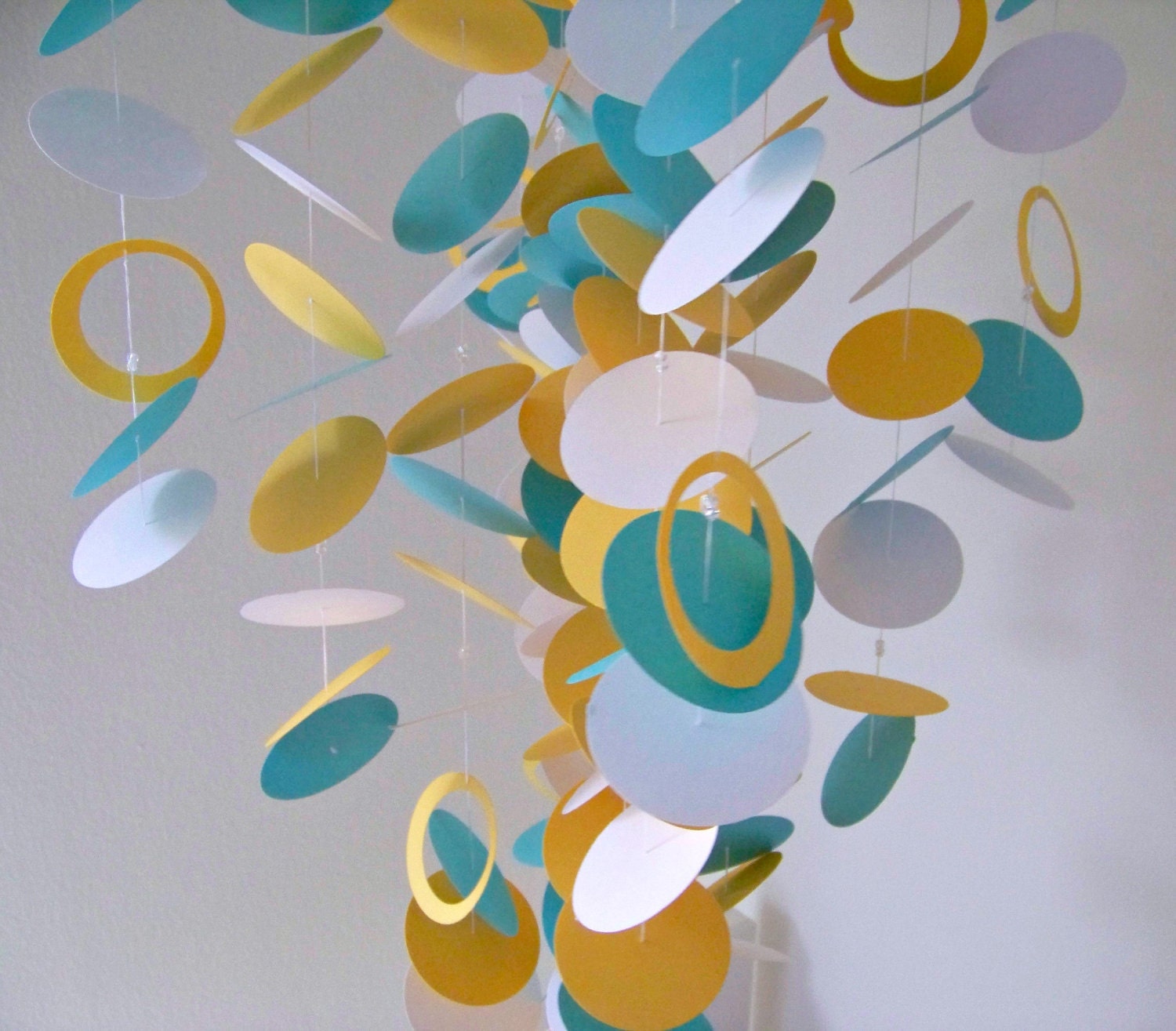 Aqua, Yellow and White Handmade Baby Mobile - Medium