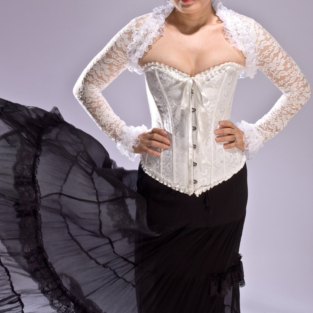 White Ruffled Victoria Lace Shrug