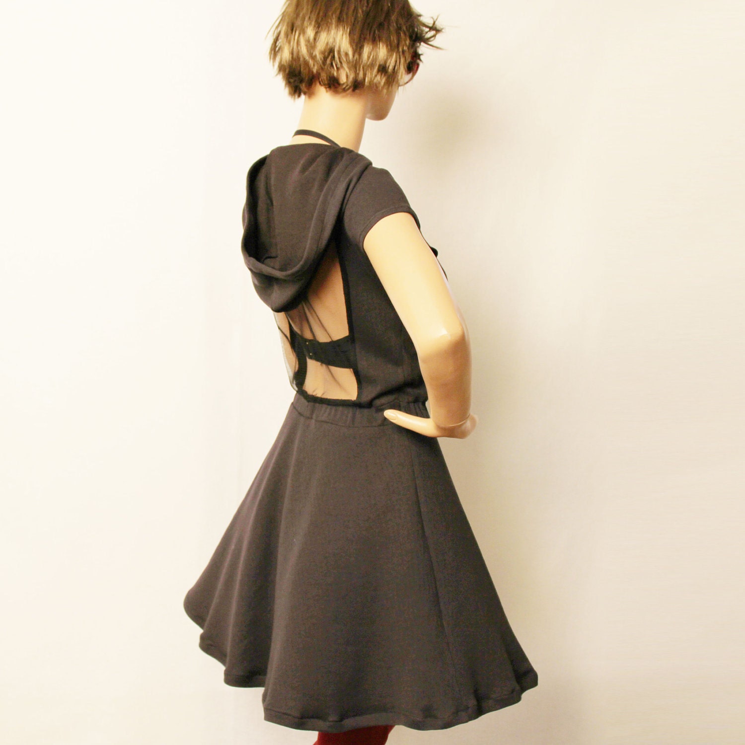 Sheer Back Grey Hooded Dress HD-GYA