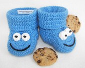 Baby Booties, Cookie Monster, 6 to 12  Months Finely Finished Crochet
