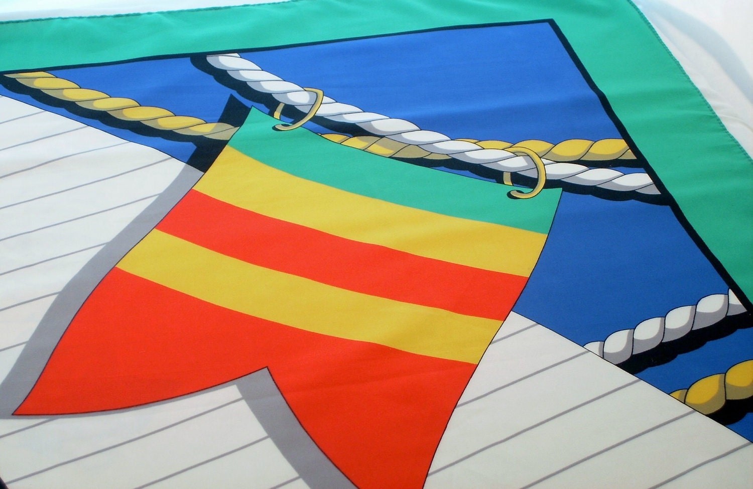 Bold Nautical Scarf with Signal Flag Print in Emerald, Blue, White, Vintage